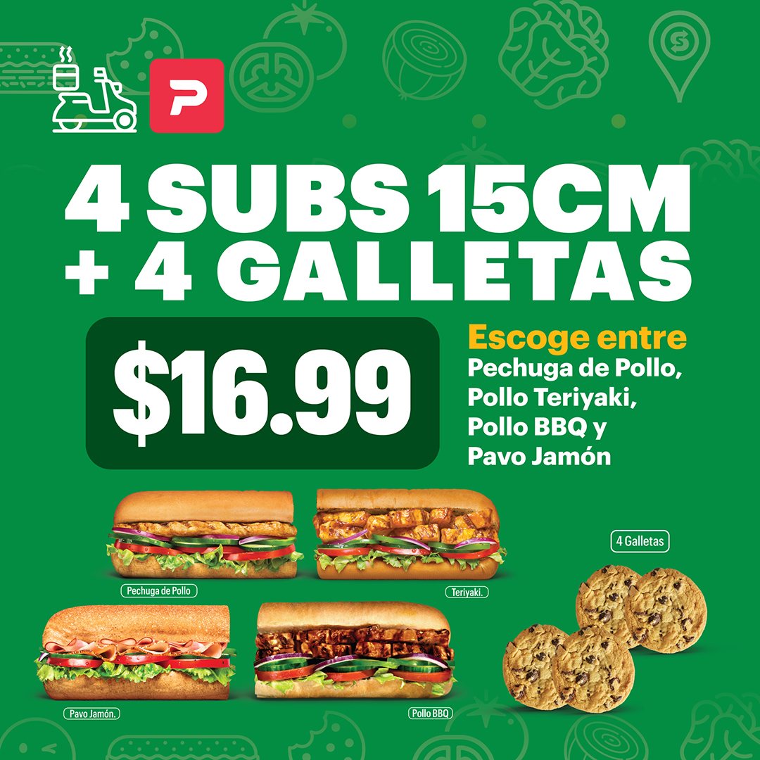 4 Subs 15cm + 4 Galletas - $16.99