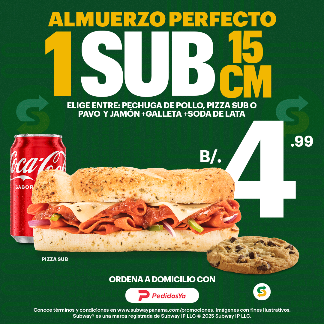 1 SUB 15CM, GALLETA Y SODA DE LATA POR $4.99