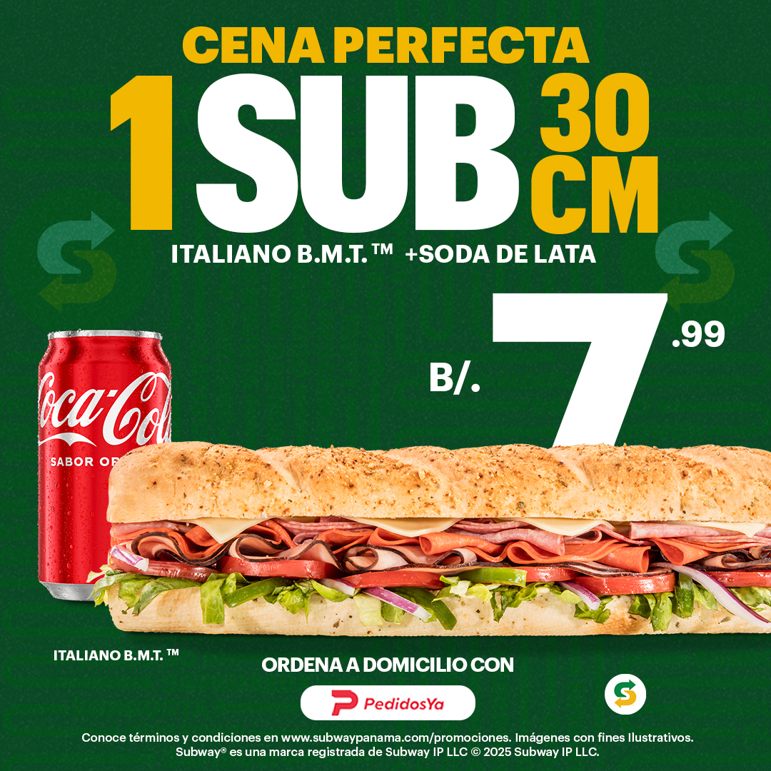1 SUB ITALIANO B.M.T.TM 30CM Y SODA DE LATA POR $7.99