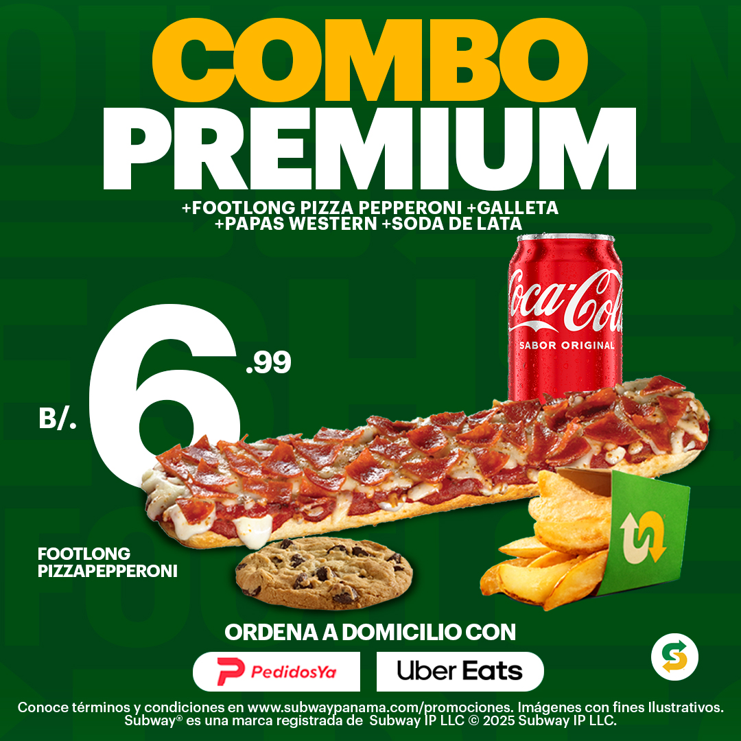 1 FOOTLONG PIZZA, GALLETA, PAPAS WESTERN Y SODA DE LATA POR $6.99
