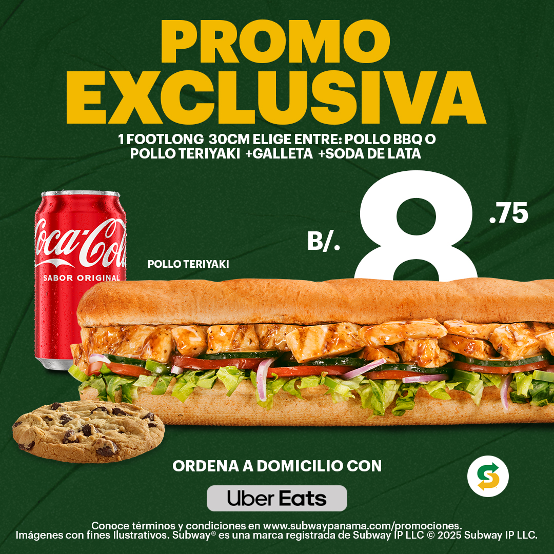 1 SUB 30CM, 1 GALLETA Y 1 SODA DE LATA POR $8.75